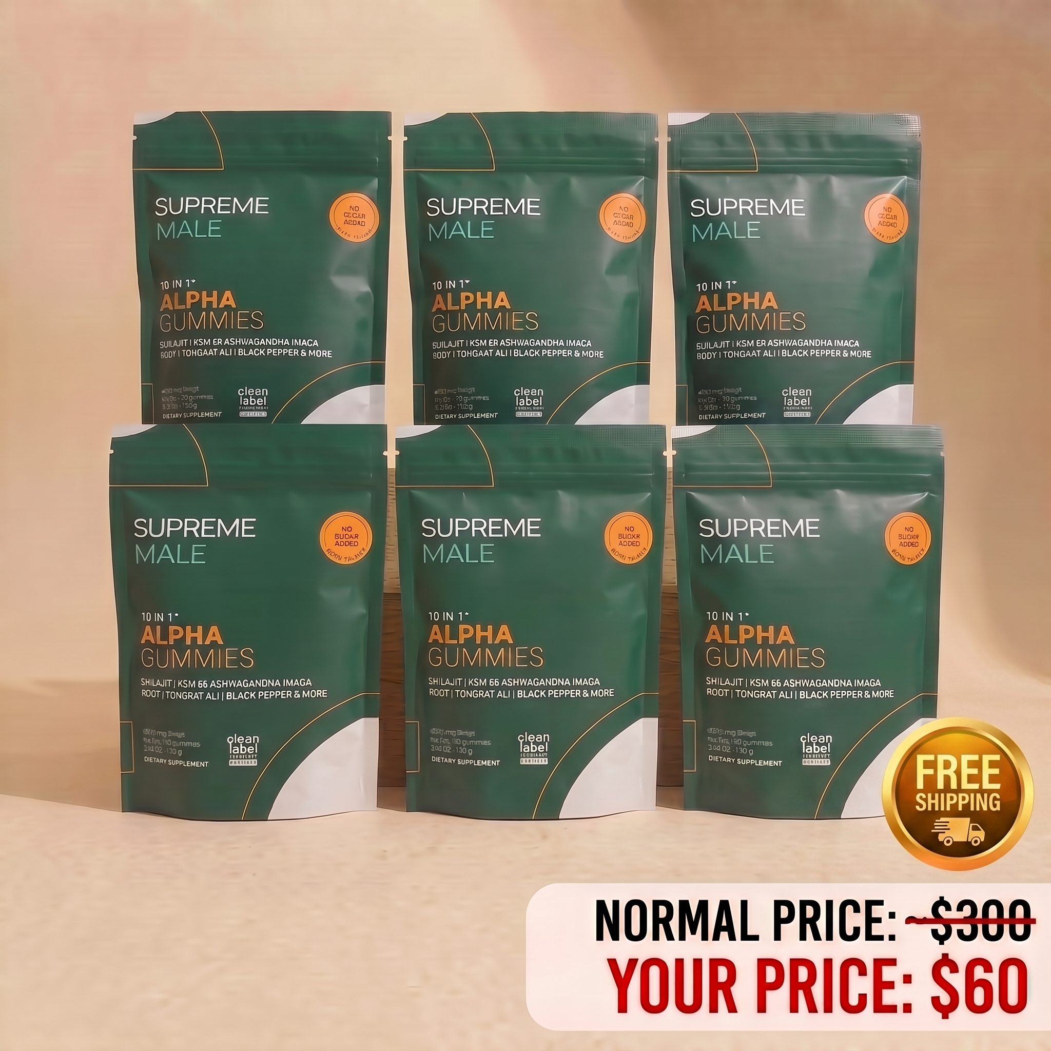6 x SUPREMEMALE™ | 10-In-1 Natural T-Support (SALE)